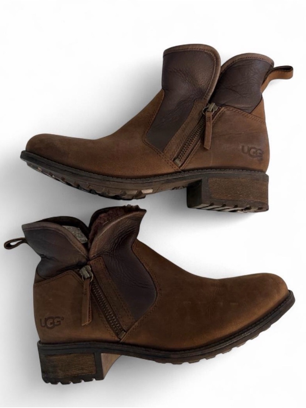 UGG lavelle stoud Brown Suede & Leather Side-Zip Ankle Boots
